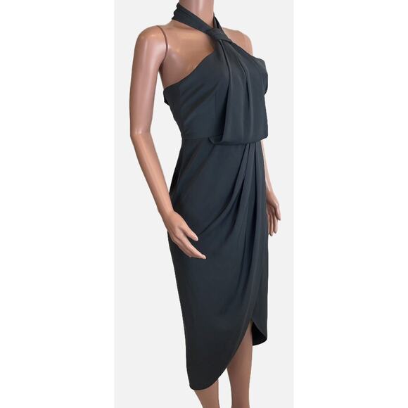Shona Joy Revolve Core Knot Dress Size 4 Gray Draped Halter Tulip Hem Runs Small - Picture 4 of 16